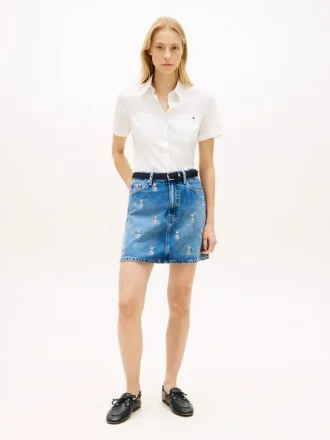 Allover Crest denim minirok met hoge taille