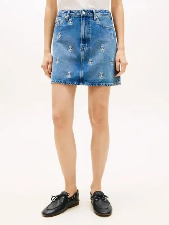 Allover Crest denim minirok met hoge taille