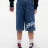 Baggy denim shorts met graffitiprint voor kinderen Baggy denim shorts met graffitiprint voor kinderen