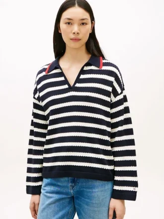 Bretonse streepjes-pointelle sweaterpolo