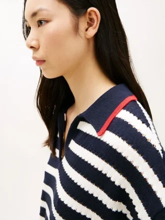 Bretonse streepjes-pointelle sweaterpolo