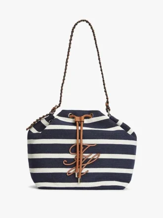 Bucketbag met scriptmonogram en Bretonse strepen