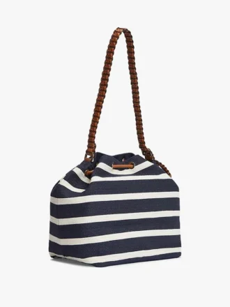 Bucketbag met scriptmonogram en Bretonse strepen