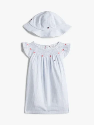Cadeauset met gestreepte jurk en hoed voor baby’s