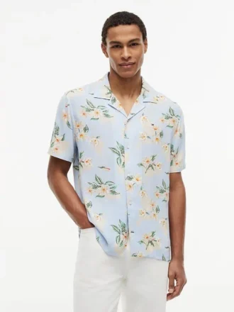 Camp-shirt met bloemenprint van linnenmix, normale pasvorm