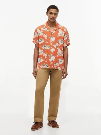 Camp-shirt met bloemenprint van linnenmix, normale pasvorm
