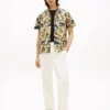 Camp-shirt met palmbladprint en papierachtige textuur Camp-shirt met palmbladprint en papierachtige textuur