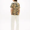 Camp-shirt met palmbladprint en papierachtige textuur Camp-shirt met palmbladprint en papierachtige textuur