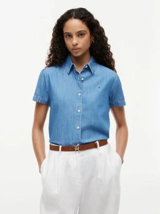 Chambray-overhemd met pofmouwen