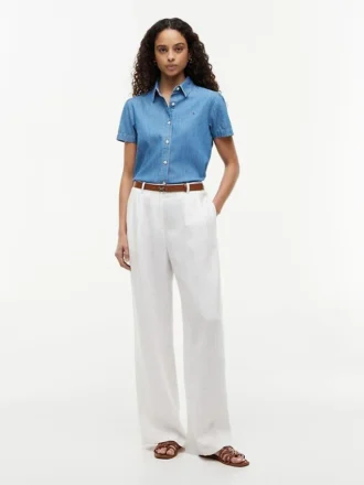 Chambray-overhemd met pofmouwen