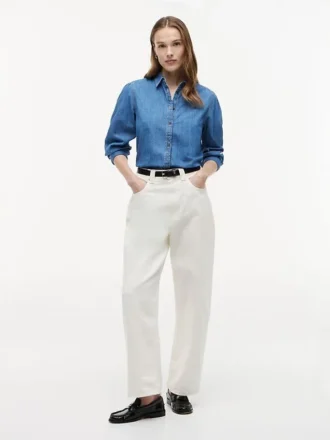 Chambray-overhemd met pofmouwen