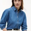 Chambray-overhemd met pofmouwen Chambray-overhemd met pofmouwen