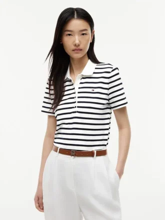 Classic Fit gestreepte stretchpiqué polo