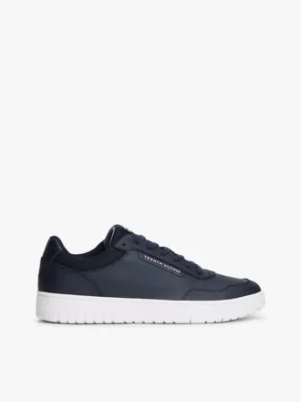 Court-sneaker van gemengd leer