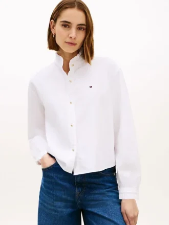 Cropped Oxford-shirt met ruches