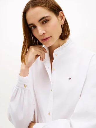Cropped Oxford-shirt met ruches