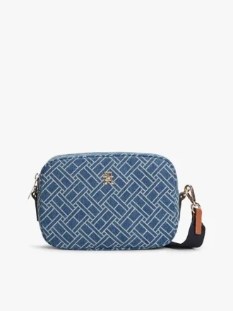 Denim crossbodytas met all-over vlaggenprint