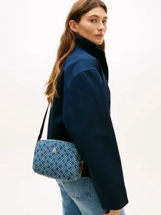 Denim crossbodytas met all-over vlaggenprint