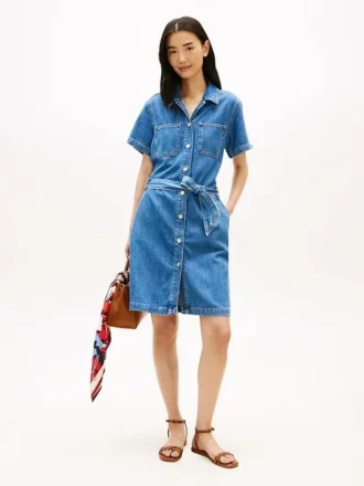 Denim overhemdjurk met riemen en medium was