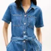 Denim overhemdjurk met riemen en medium was Denim overhemdjurk met riemen en medium was