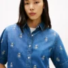 Denim shirt met all-over logo in relaxte pasvorm Denim shirt met all-over logo in relaxte pasvorm