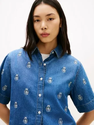 Denim shirt met all-over logo in relaxte pasvorm Denim shirt met all-over logo in relaxte pasvorm