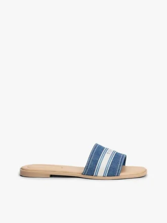 Denim-slippers met webbing-logo
