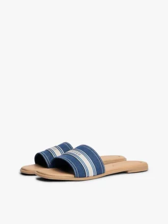 Denim-slippers met webbing-logo