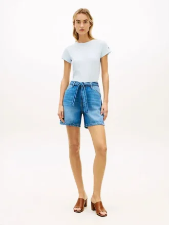Denimshort met hoge taille en riem