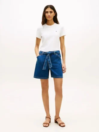 Denimshort met hoge taille en riem