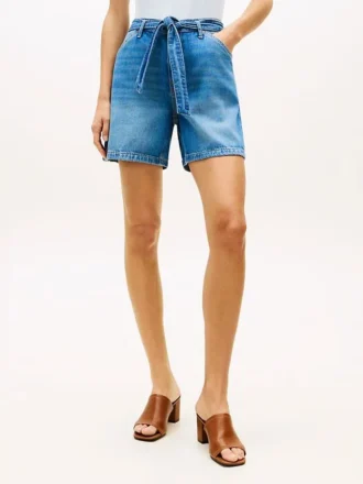 Denimshort met hoge taille en riem