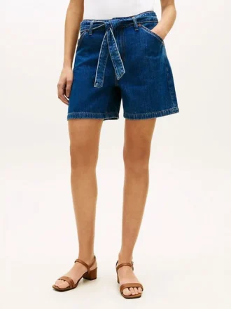 Denimshort met hoge taille en riem
