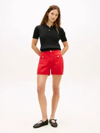 Denimshort met zakken met gouden knopen