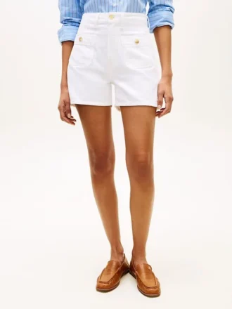 Denimshort met zakken met gouden knopen