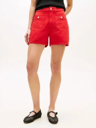 Denimshort met zakken met gouden knopen