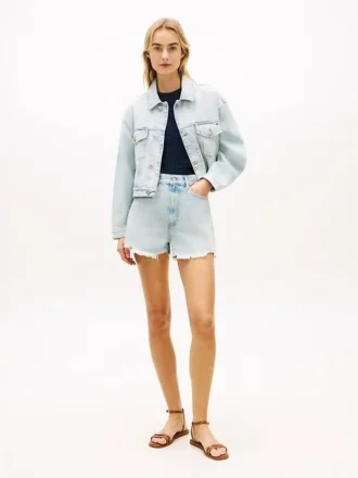 Distressed denim short met hoge taille
