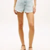 Distressed denim short met hoge taille Distressed denim short met hoge taille