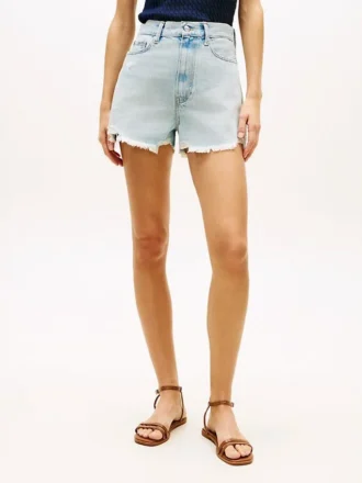 Distressed denim short met hoge taille