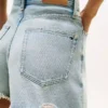 Distressed denim short met hoge taille Distressed denim short met hoge taille