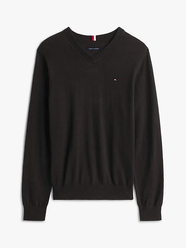 Effen trui met V-hals en logo Effen trui met V-hals en logo