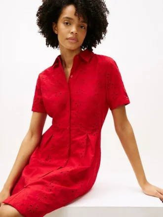 Geborduurde popeline shirtjurk met oogjes