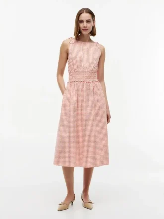 Gerimpelde gingham seersucker midi-jurk Gerimpelde gingham seersucker midi-jurk