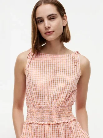 Gerimpelde gingham seersucker midi-jurk Gerimpelde gingham seersucker midi-jurk