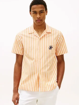Gestreepte Camp-shirt met papieren textuur