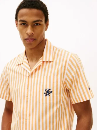 Gestreepte Camp-shirt met papieren textuur