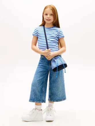 Gestreepte canvas bucketbag voor kinderen