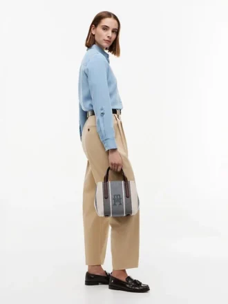 Gestreepte jacquard mini-satcheltas