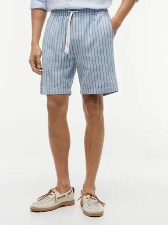 Gestreepte katoen-linnen mix 7″ Shorts
