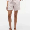 Gestreepte short van linnenmix met riemen