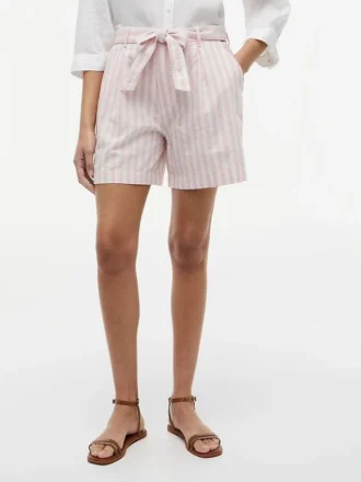 Gestreepte short van linnenmix met riemen Gestreepte short van linnenmix met riemen